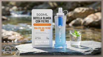 Botella filtrante para senderismo, camping o deportes al aire libre