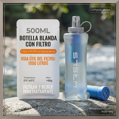 Botella filtrante para senderismo, camping o deportes al aire libre